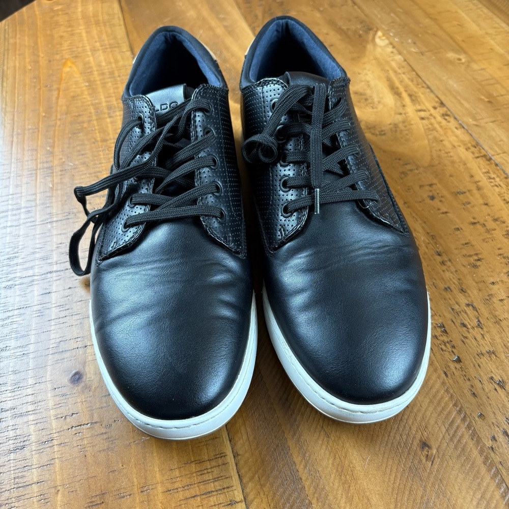 Aldo Black Leather Sneakers For Men